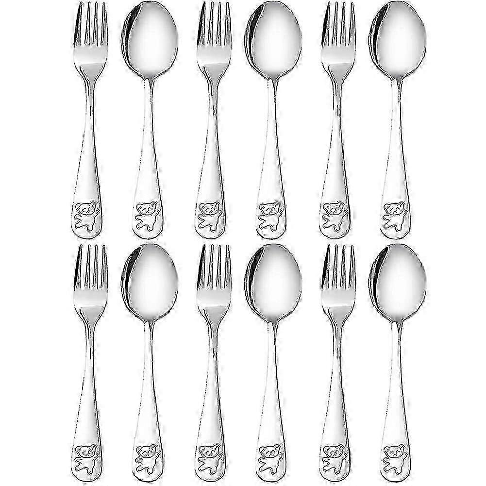 12 pezzi di posate per bambini in acciaio inossidabile, posate sicure per bambini, set di cucchiai e forchette per bambini piccoli