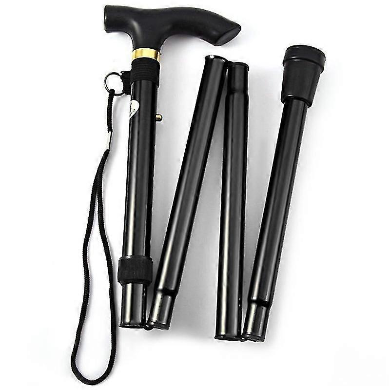 Folding Lightweight Walking Stick - Adjustable Aluminum Metal Collapsible Travel Cane With Non-slip Rubber Base1pcblack