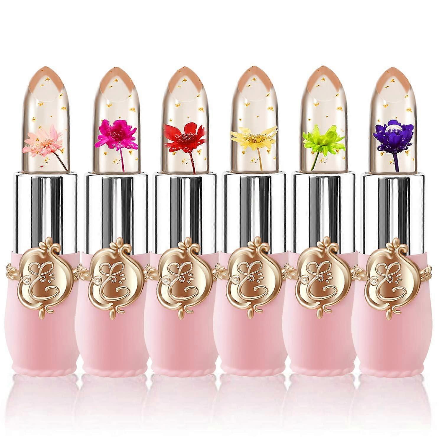 6Pcs Flower Jelly Lipstick Set, Temperature Change Moisturizer Long Lasting Nutritious Lip Balm, Magic Color Change Lip Gloss