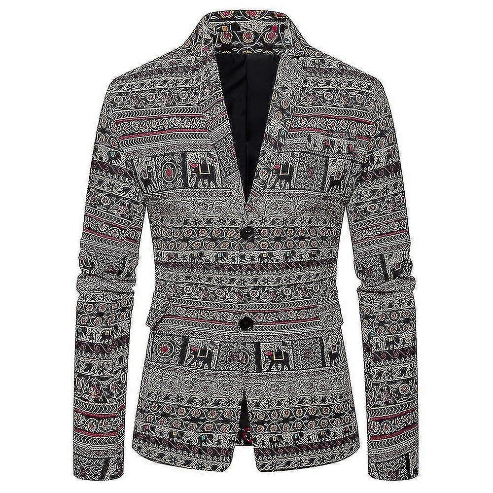 Mens Ethnic Style Two-button Blazer Jacket