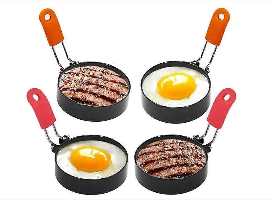 Egg Rings 4 Stainless Steel Egg Rings Nonstick Frying Pan Omelette Mold Folding Handle for Cooking Eggs Omelet Steak