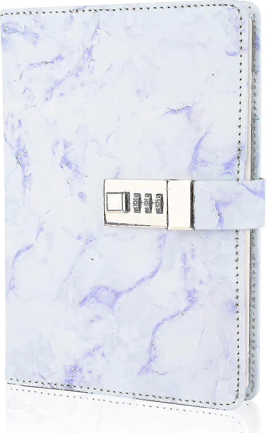 자물쇠가 달린 대리석 일기장, 소녀와 여성을 위한 리필 가능한 A5 데일리 저널, 192페이지 십대 소녀와 소년을 위한 콤비네이션 잠금 장치가 있는 귀여운 노트북 - Purpl
