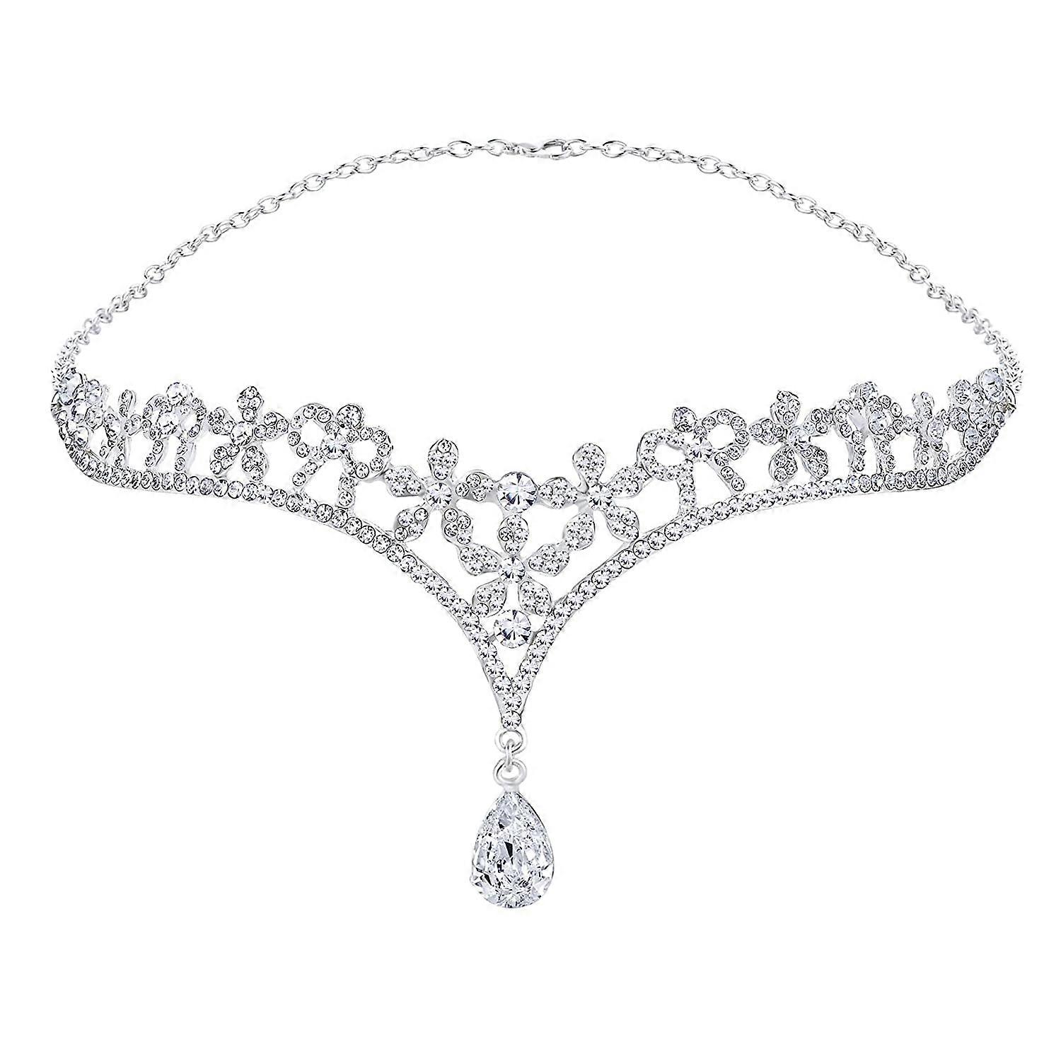 Wedding Bride Women's Crystal Flower Crown Tiara