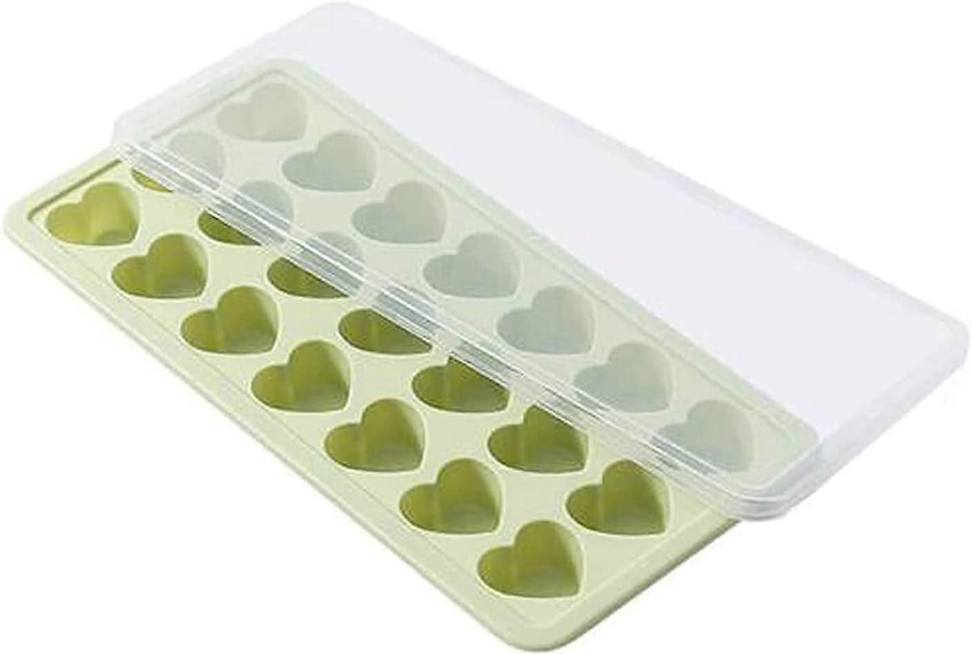 Silicone heart shaped ice cube tray with lid, 21 holes silicone heart shaped ice cube tray,, easy to take out and easy to clean (1pack lime green)