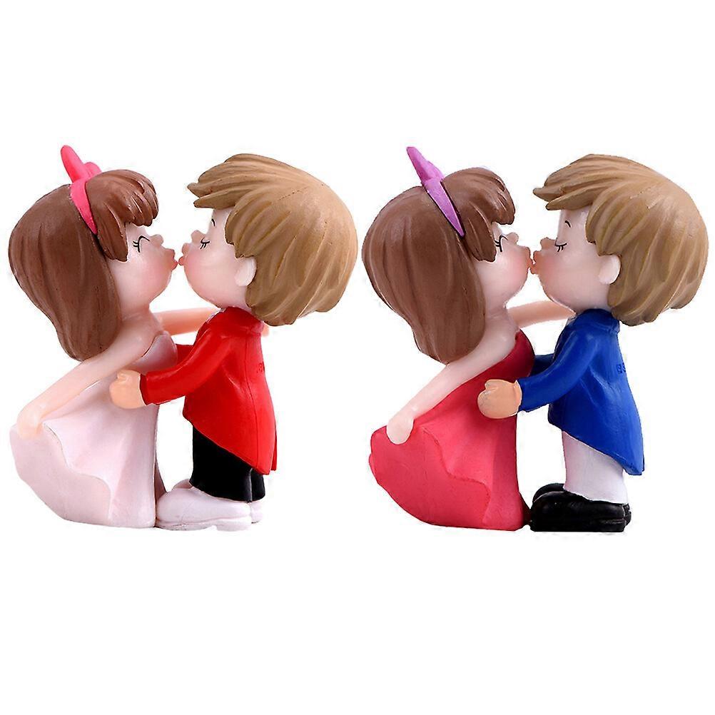 2 Pairs Adorable Couples Desktop Cake Topper Plastic Dashboard Decoration