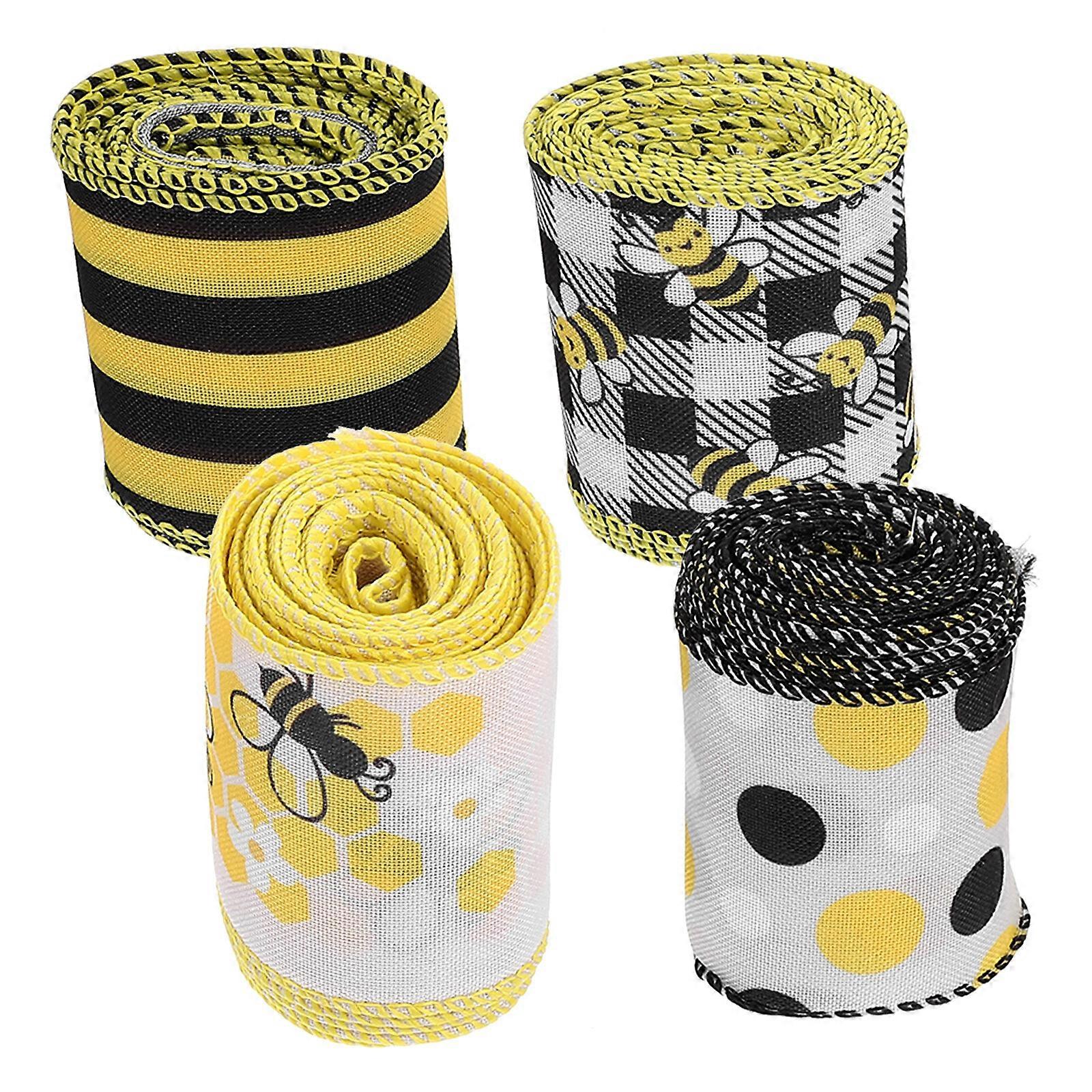 4 rolls of Bee Element Ribbons DIY Craft Ribbon Decorative Ribbon Wrapping Ribbon