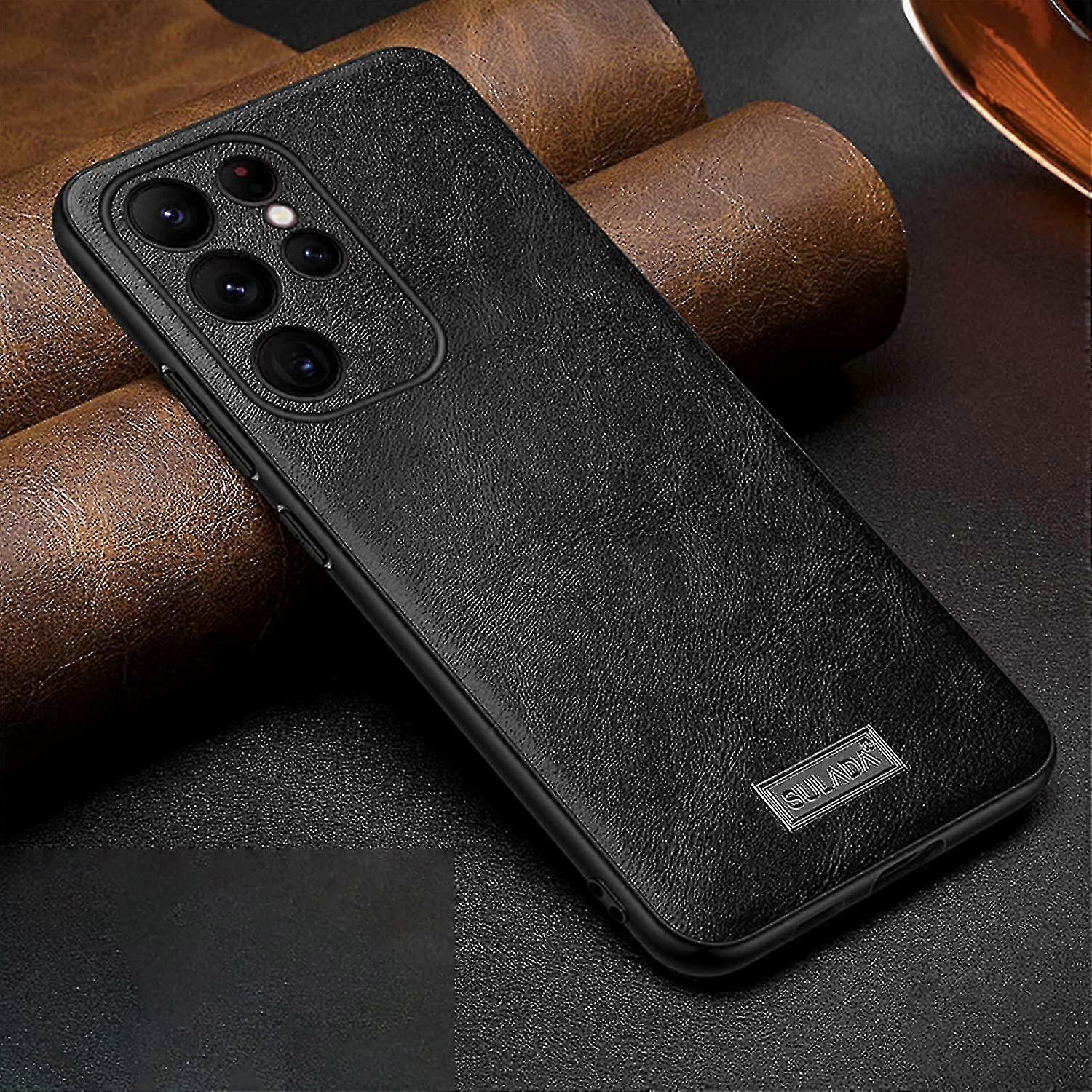 جراب جلدي فاخر متوافق مع سامسونج جالاكسي S23 الترا / S23+ S23 بلس / S23 مع حماية كاملة للعدسة