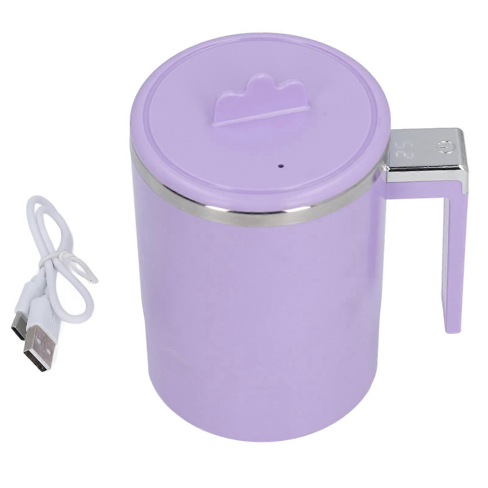 Self Stirring Coffee Mug Stainless Steel Refillable Magnetic Mug with Lid for Stirring Coffee Milk Tea 350ml Purple
