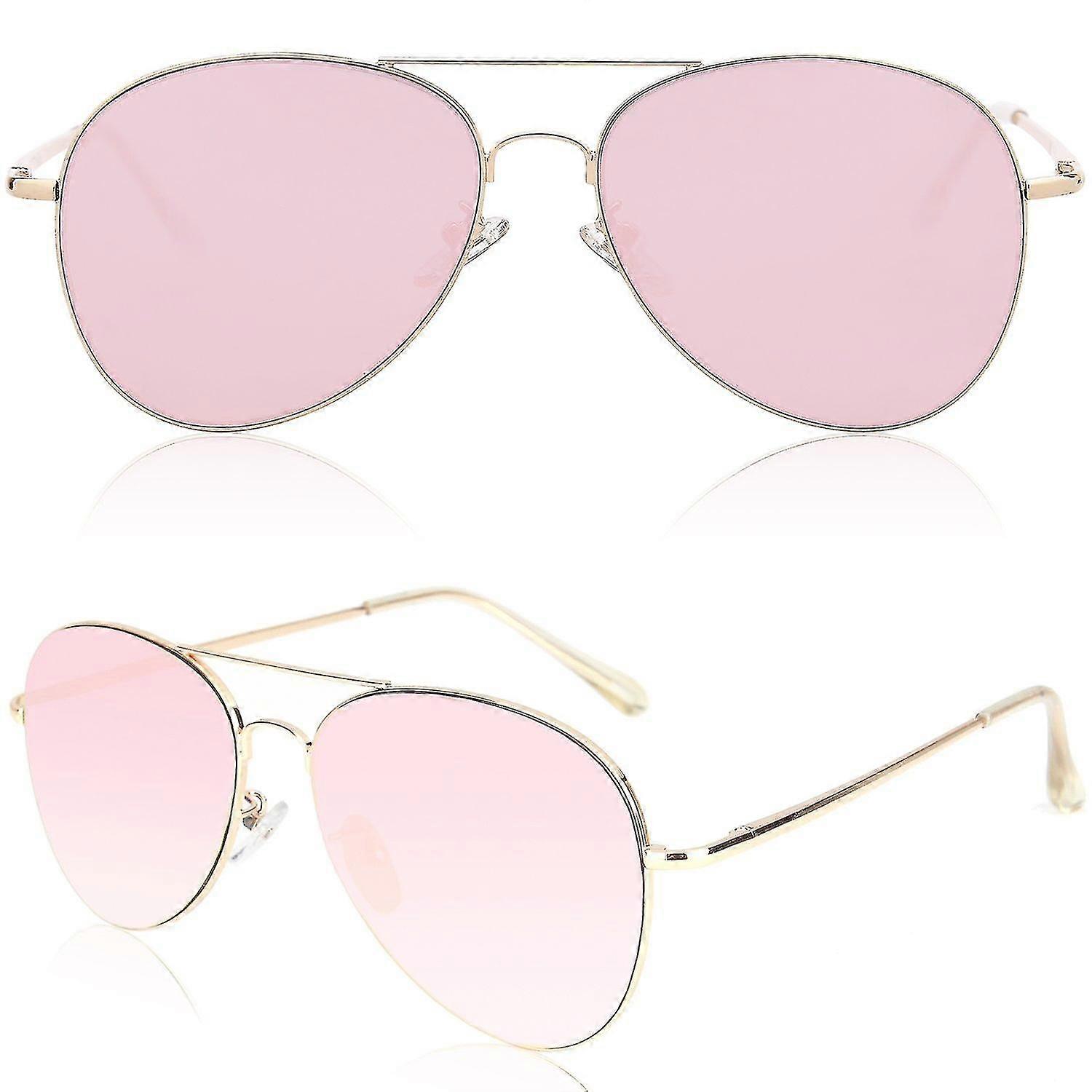 Classic Pilot Metal Frame Mirror Lens Sunglasses With Spring Hinges