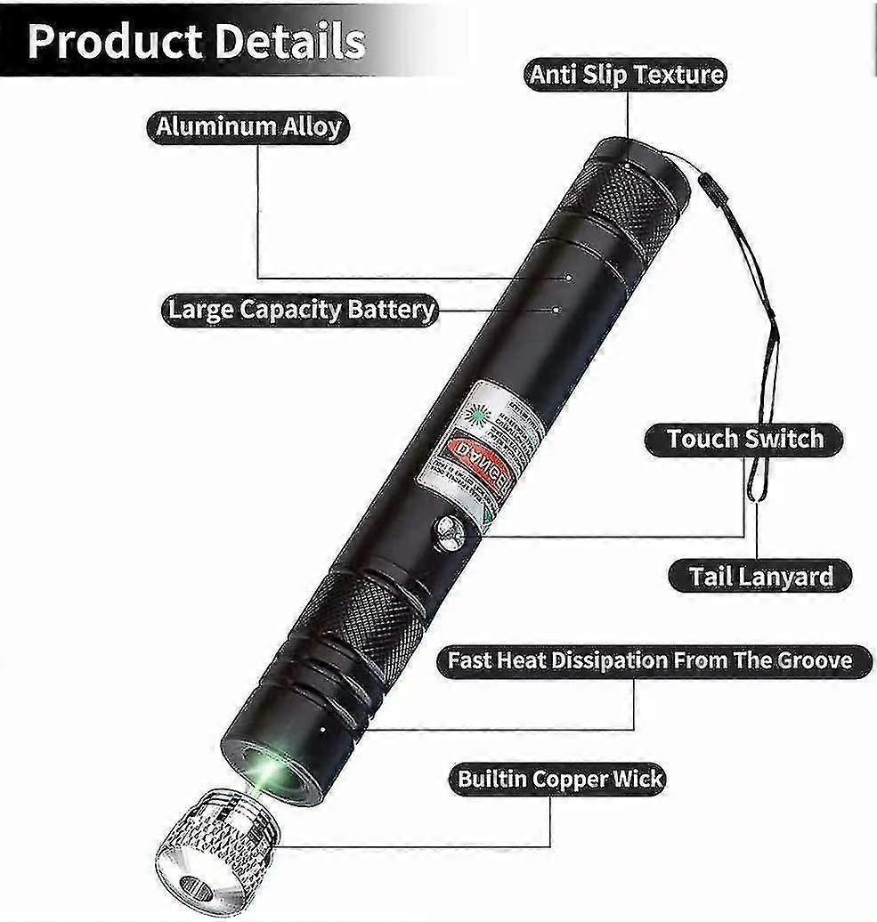 Laser Pointer 2000 Meters Long Range High Power Flashlight, Rechargeable With Star Cap Adjustable Fo