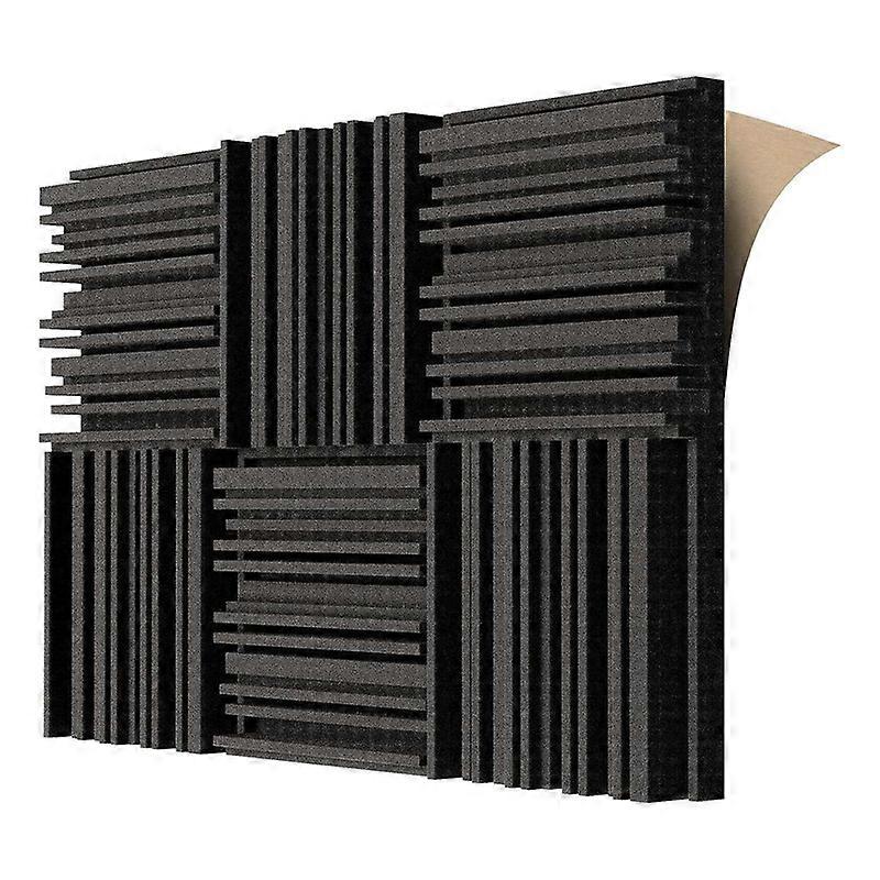6 Pcs Self-Adhesive Acoustic Foam Panels,12 X 12 X 2 Inches Sound Absorbing Foam,Recording Studio Sound Proof Foam Black