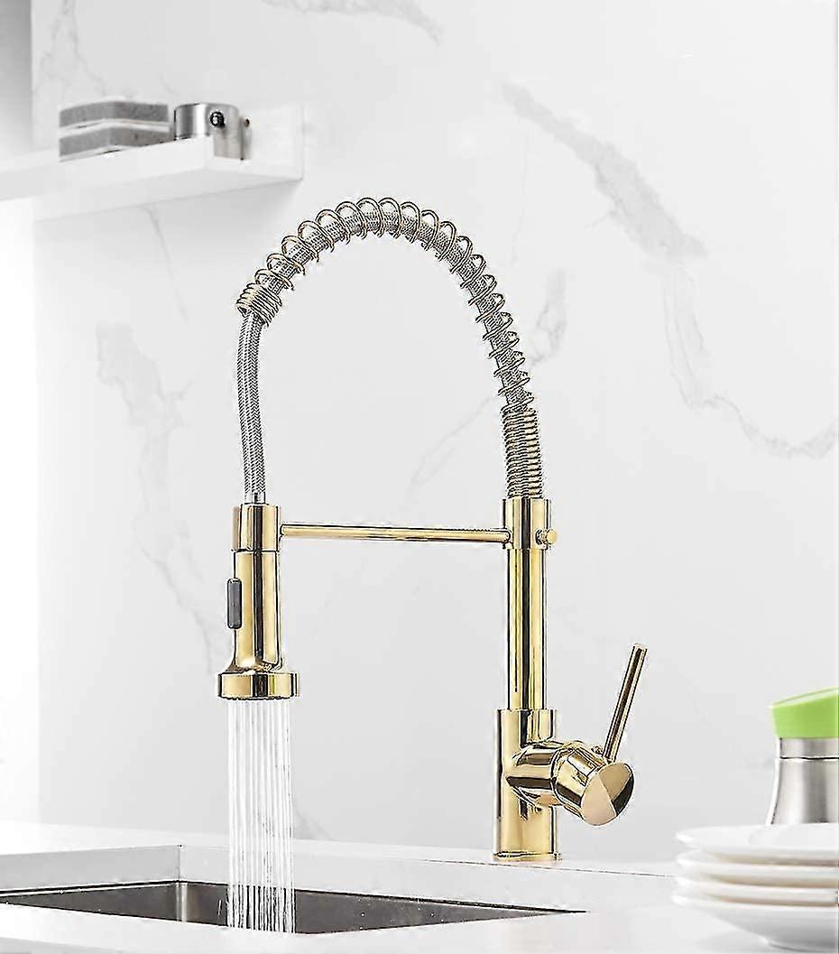 Kitchen Faucet Swivel Gold 360 With Pull-out Spray Rotating Mixer,0909