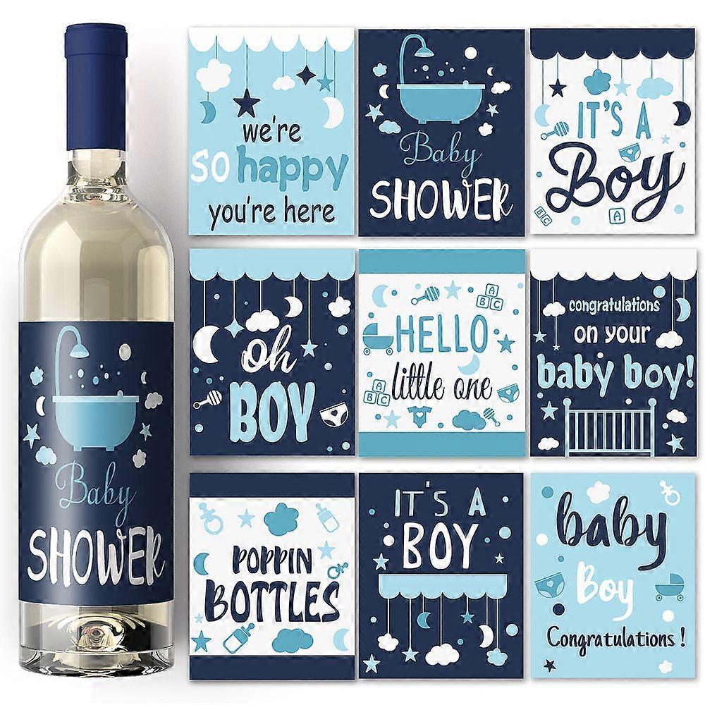 1Set 18Sheets 9 Style Coated Paper Adhesive Sticker Wine Bottle Adhesive Label Birthday Theme Rectangle Mixed Patterns 2sheets/style