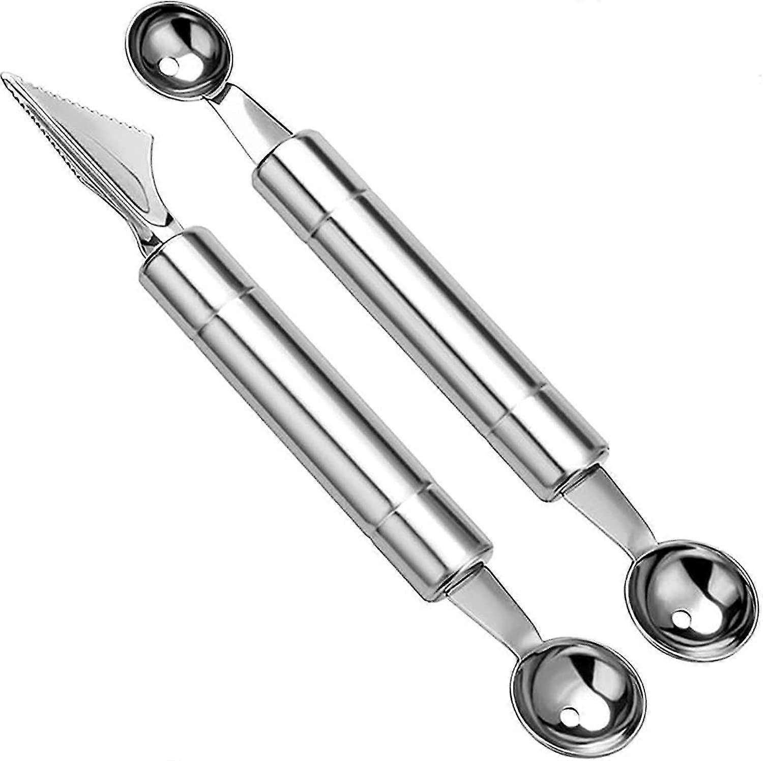 2 Pcs Double End Spoon Stainless Steel Scoop Multi Function Fruit Spoon Baller Scoop Melon Scoop Carving Tool