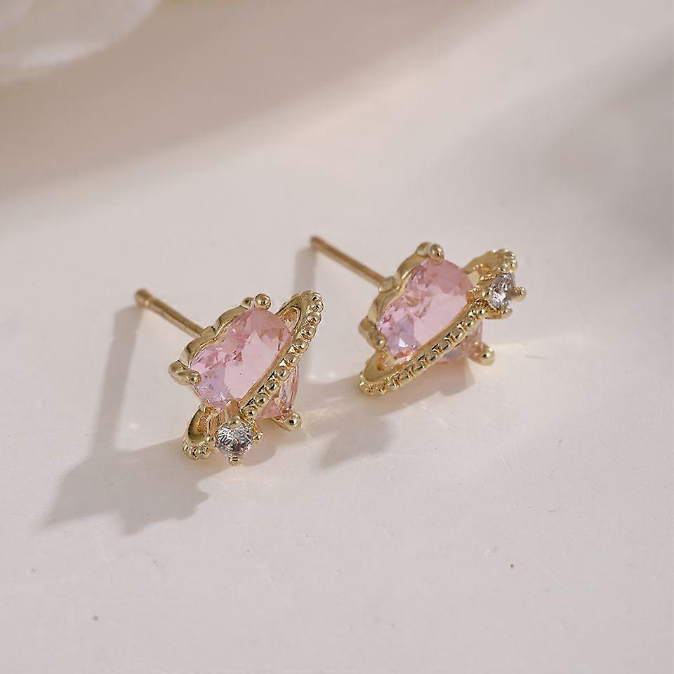 Korean Style Delicate Design Pink Zirconia Inlaid Stud Earrings For Women Mini Heart Planet Earring Yupsk Valentine's Day Gift