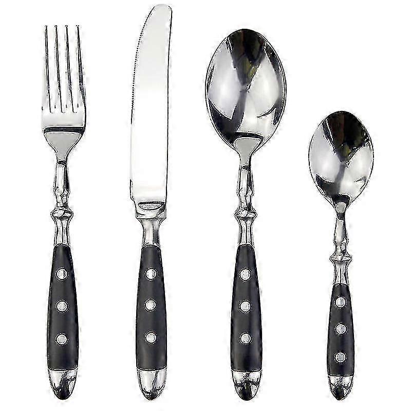 Classic elegant resin rivets handle style stainless steel western cutlery 4 in 1 set delicate utensils dinnerware for home