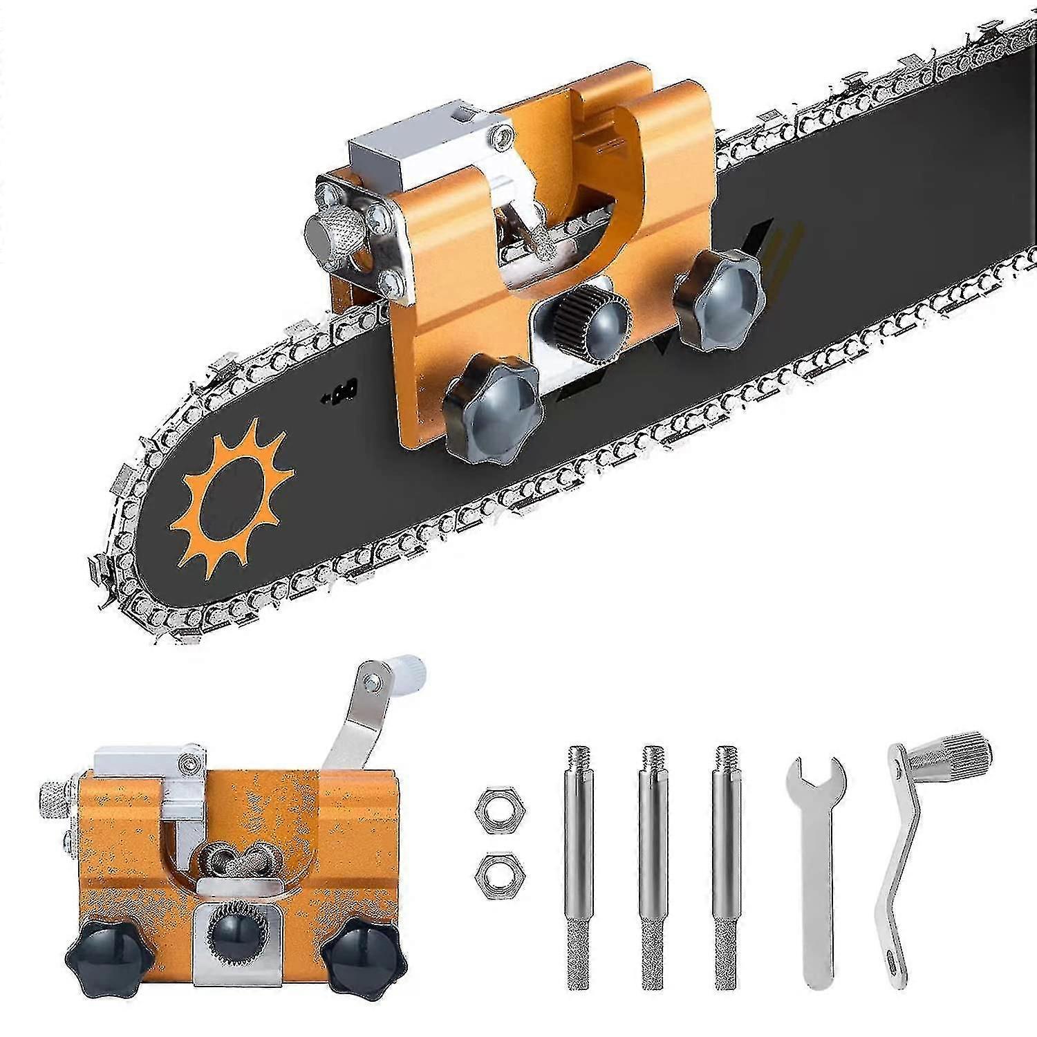 Chainsaw Sharpener, Chainsaw Chain Sharpening Jig Kit With 3 Carbide Knives For All Kinds Of Chainsaws, Lumberjack's Hand-crank Portable Chainsaw Shar