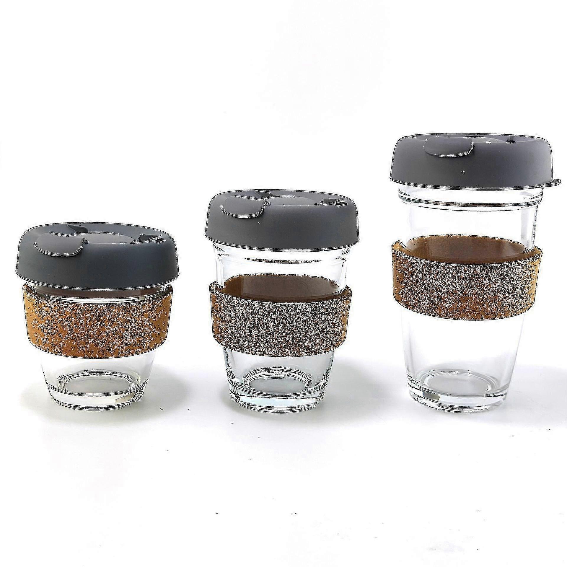 12oz Medium Glass Brew Reusable Coffee Cup, Cork, Press, 12 Oz