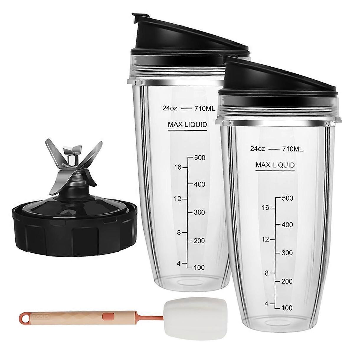 Blender Replacement Parts for Ninja, 2 24oz Ninja Blender Cups Replacement with To-Go Lids, 7-Fins E