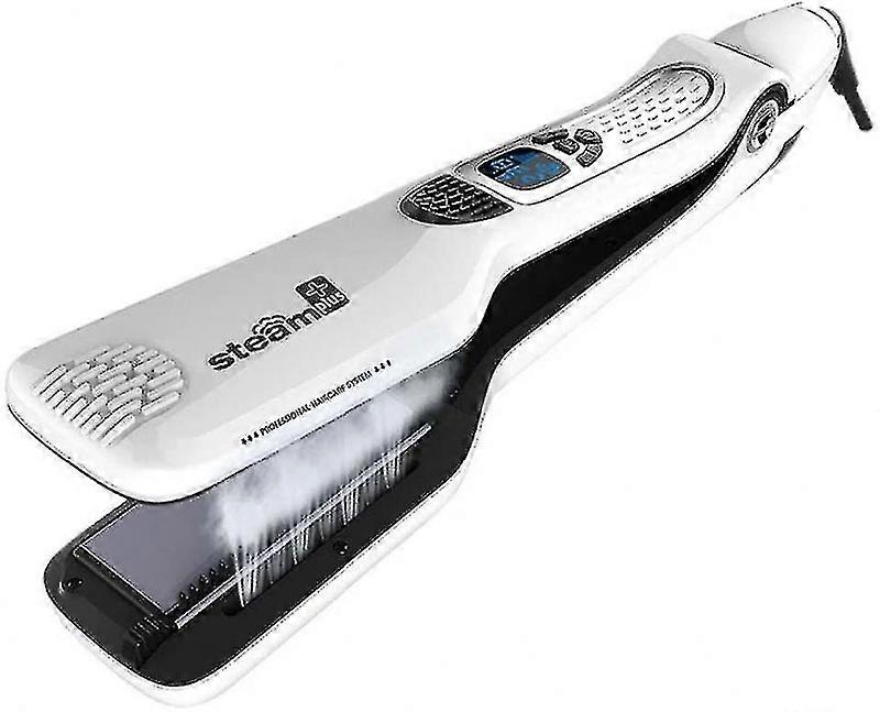 定制专业直发器,沙龙蒸汽直发刷,快速抚平头发而不损伤头发,快速加热,液晶显示(白色)_S