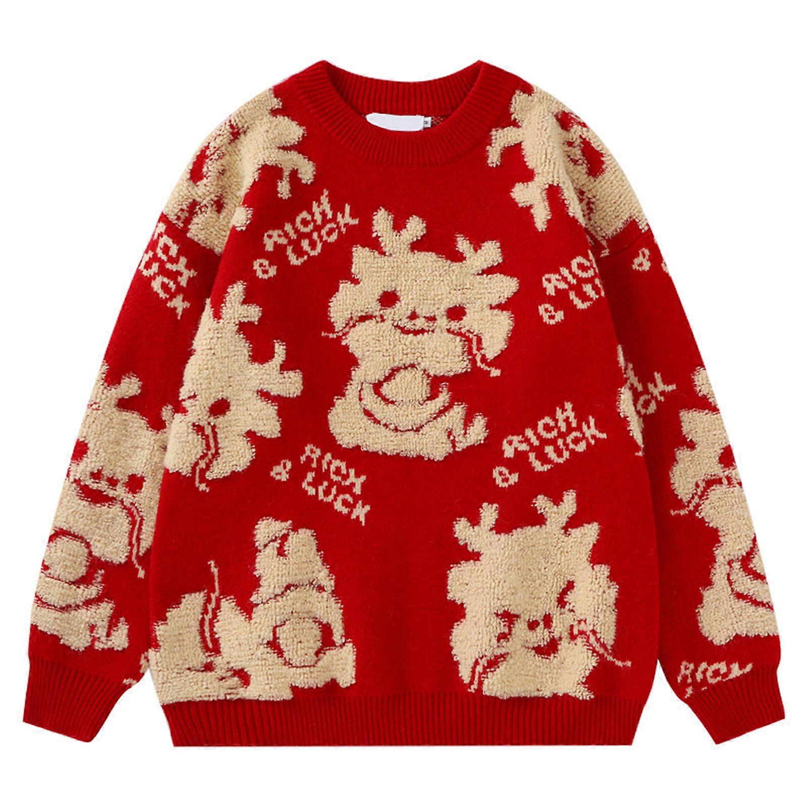 Trendige Drachenpullover Langarmpullover Tops verleihen Ihrer Garderobe einen Hauch von Mode Rot