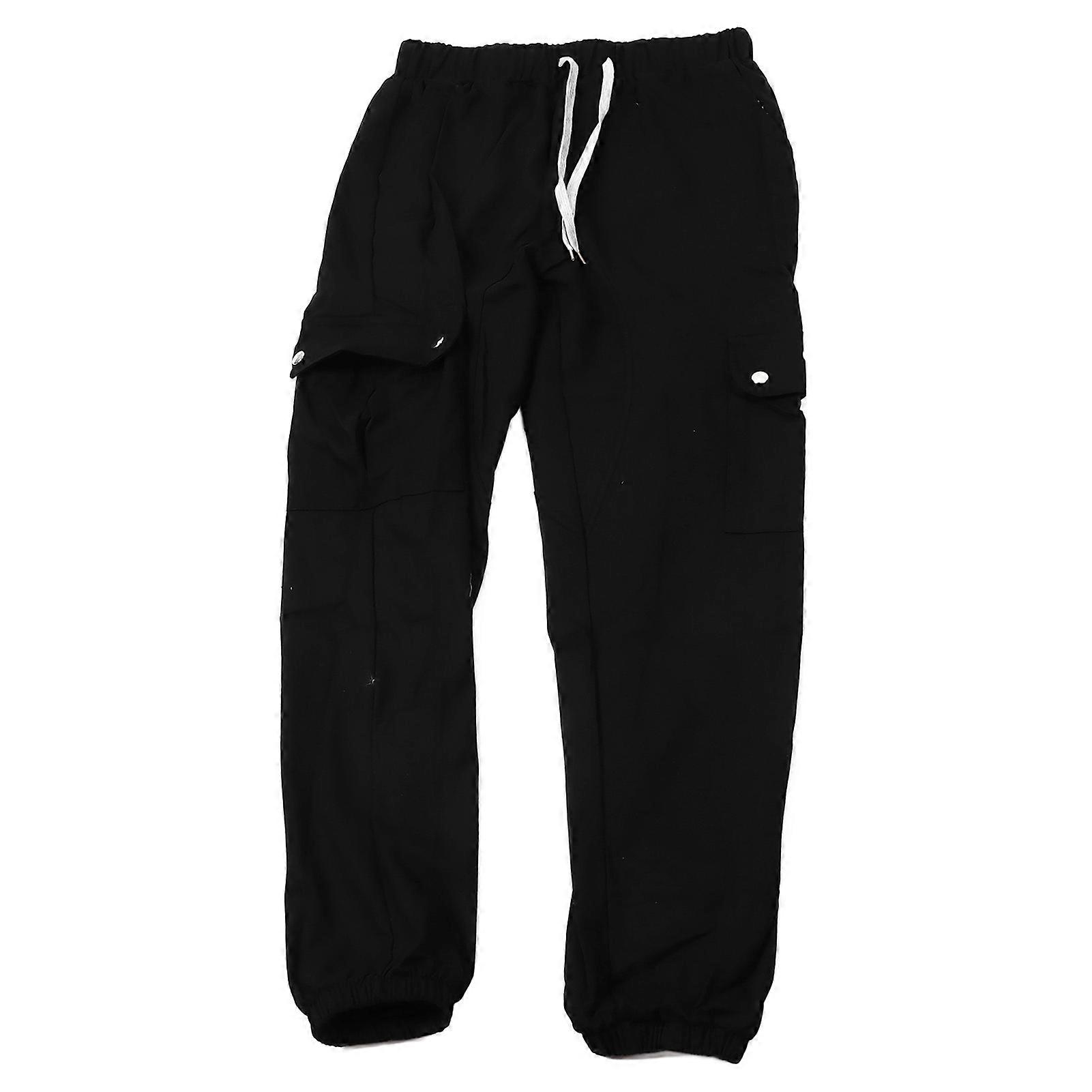 Men Casual Pants Drawstring Closure Multi Pockets Soft Cotton Loose Fitting Baggy Sweatpants