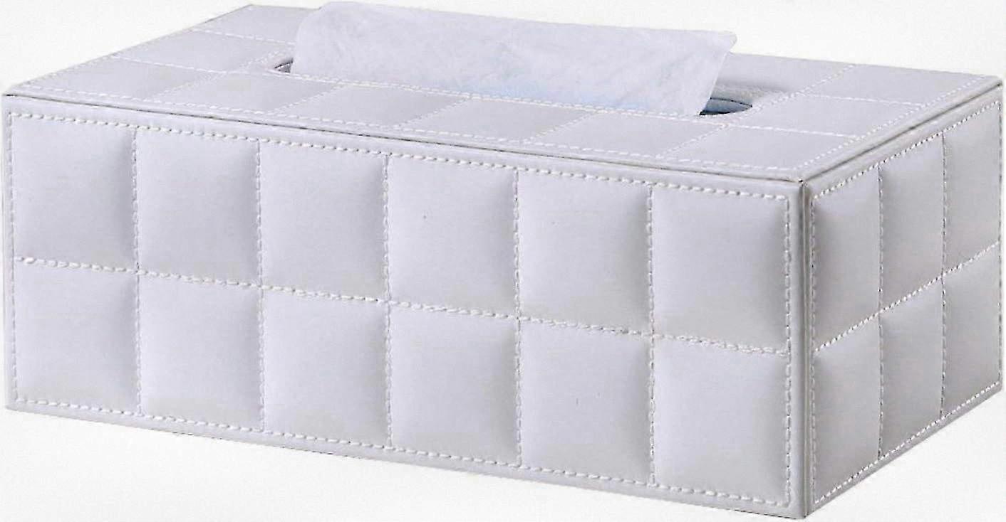 White Rectangular Leather Tissue Holder