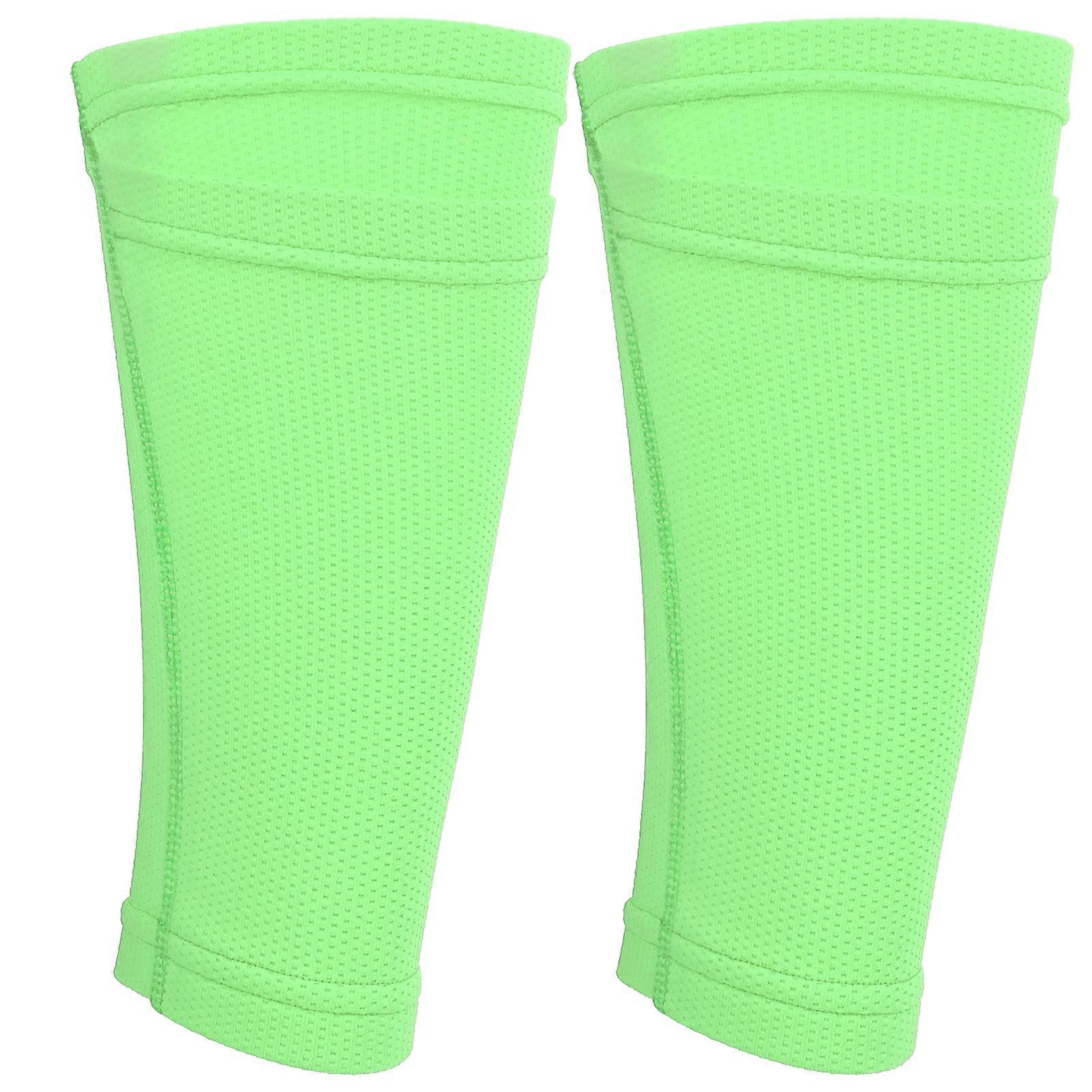 1 Pair Soccer Shin Guard Socks Double Layer Shin Pad Sleeves for Football Training Green