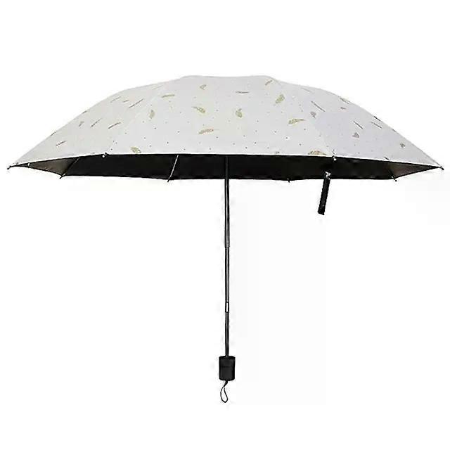 Feather Pattern Umbrella-Portable 3-Fold Sunscreen & Rain Parasol,Windproof White White