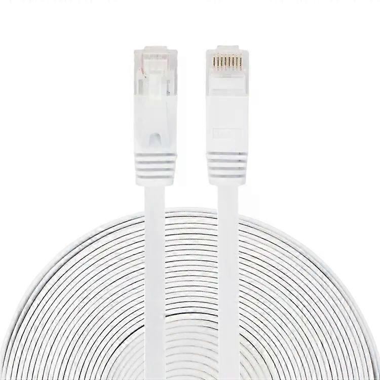 CAT6 Flat Ethernet Cable 15m-Ultra-thin,RJ45,White,White