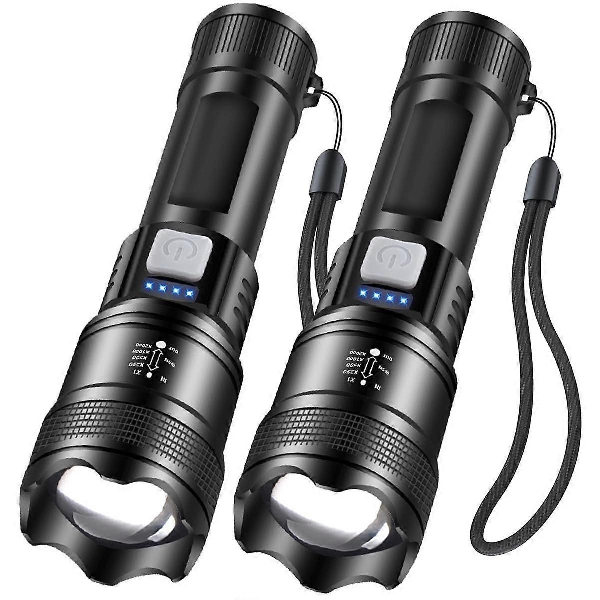 Rechargeable Flashlights High Lumens 2 Pack, 4 Modes LED Flashlight, Waterproof, Zoomable, Handheld Flash Light for Emergencies, Camping, Outdoor(Blac