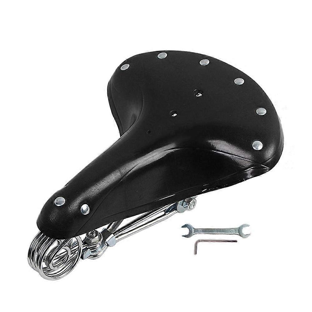 Bicycle Seat, Comfortable Bicycle Saddle, Vintage Classic Cowhide Bicycle Seat with Springs (Black)