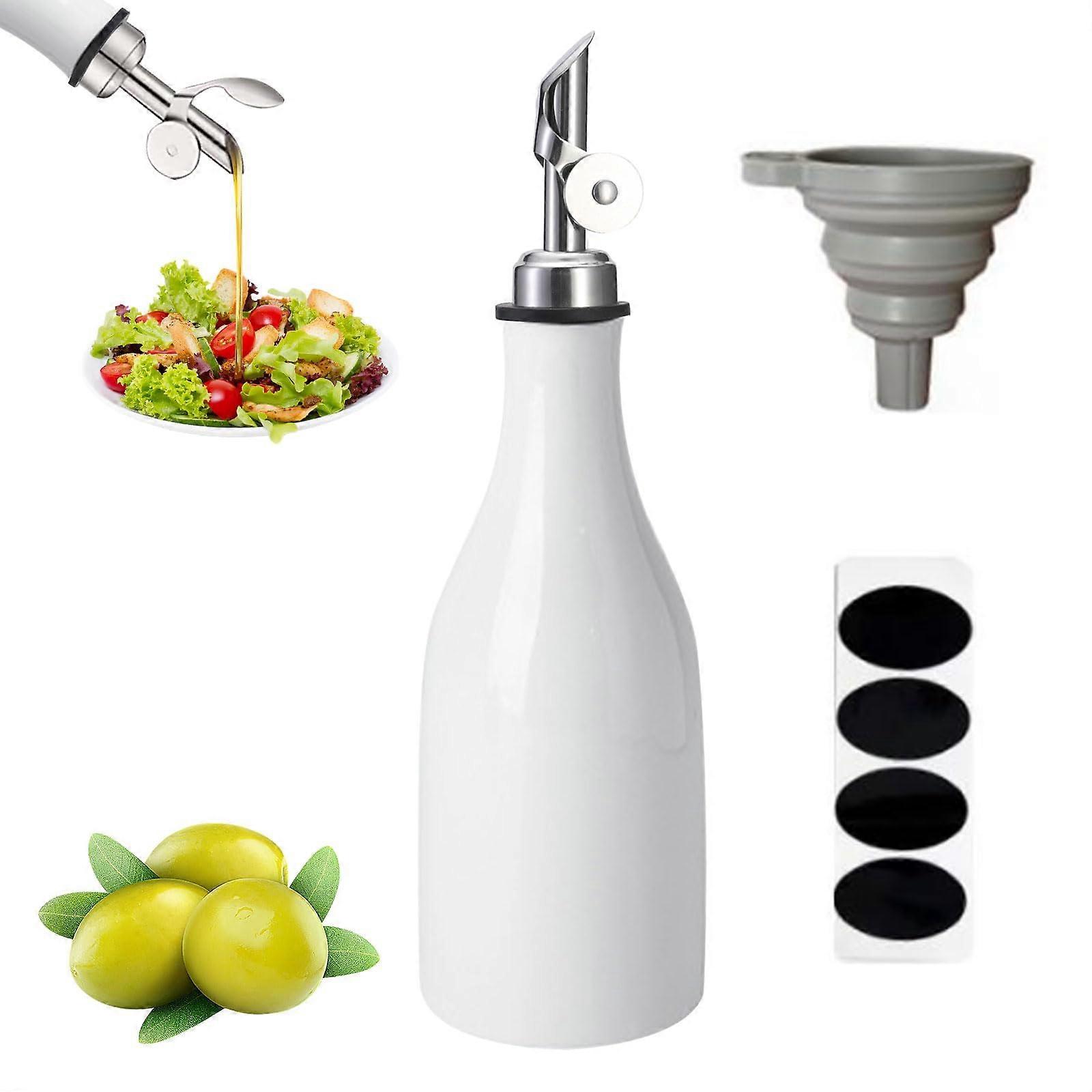 Olive Oil Dispenser Ceramic 10 Oz 300ml with Gravity Nozzle and Automatic Lid for Easy Pouring