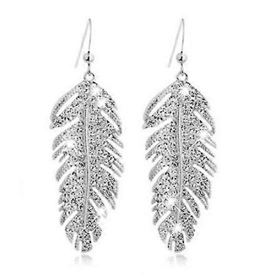 Women's Retro Boho Feather Rhinestone Eardrops Party Hook Dangle Earrings