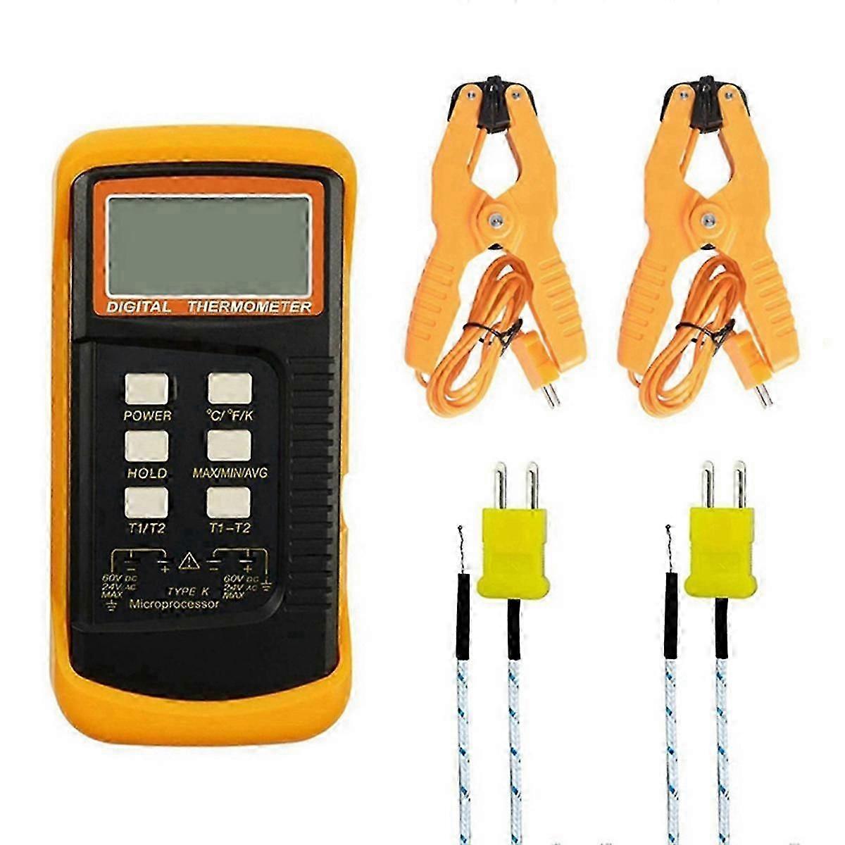 LCD Thermocouple Thermometer -50C-1300C K-Type Digital Temperature Meter Dual Channel Probe C/F/K Swift Data Hold