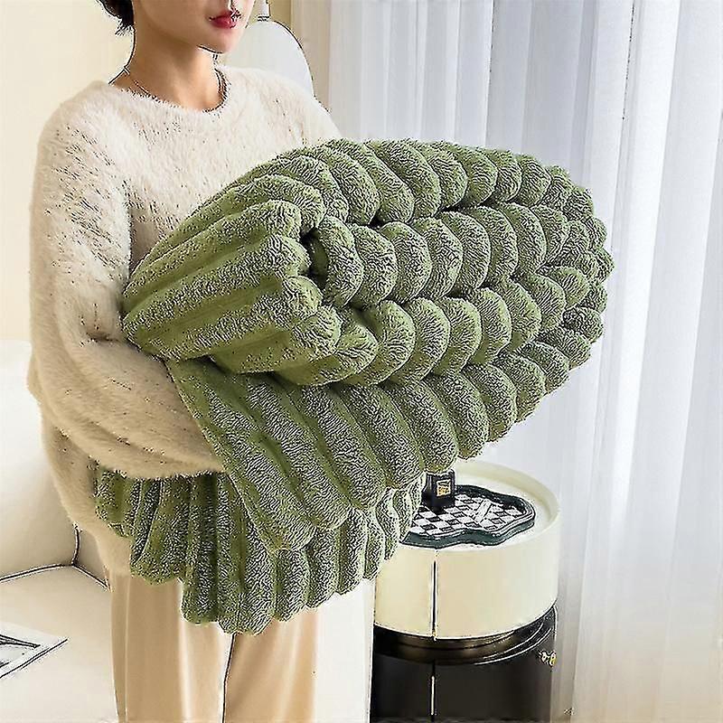 Cobertor fofinho Snuggle Sac, cobertor de lã fofa, cobertor para sofá, cama, sofá, cobertor quente e macio com padrão listrado, cinza/rosa/verde/amarelo, 120