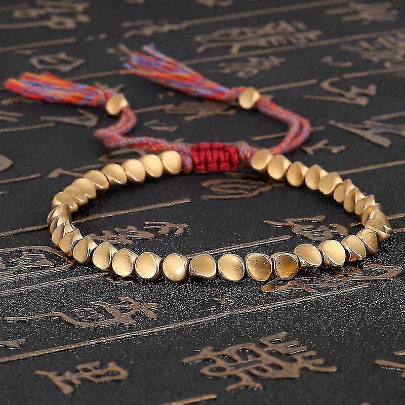 Pulseira de contas de cobre tibetano feita à mão, corda de algodão tecida budista carregando pulseira, protegendo boa sorte amuleto de sucesso