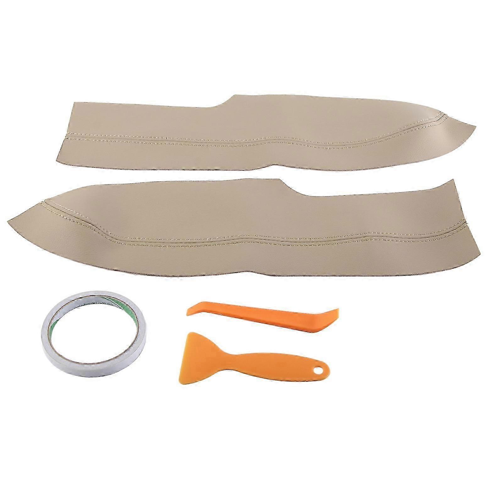 2Pcs/Set Microfiber Leather Front Door Panel Armrest Cover Protector Antiscratch Replacement for Civic 2005?2011Beige