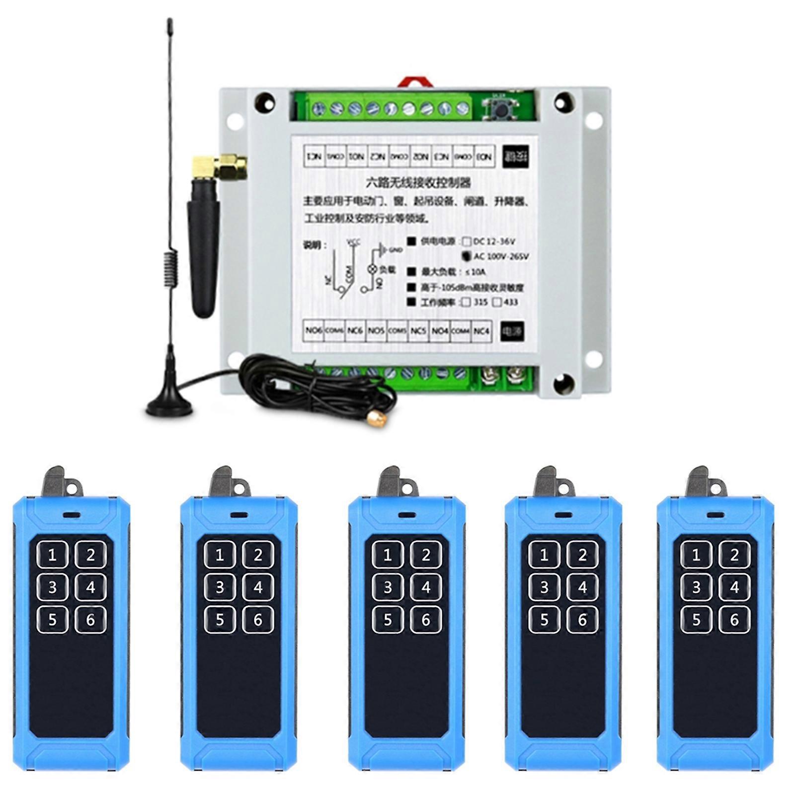 433Mhz RF Remote Control Wireless Switch AC85V 6CH 6 Way Relay Receiver and 6CH Transmitter for Door Lock Multicolor