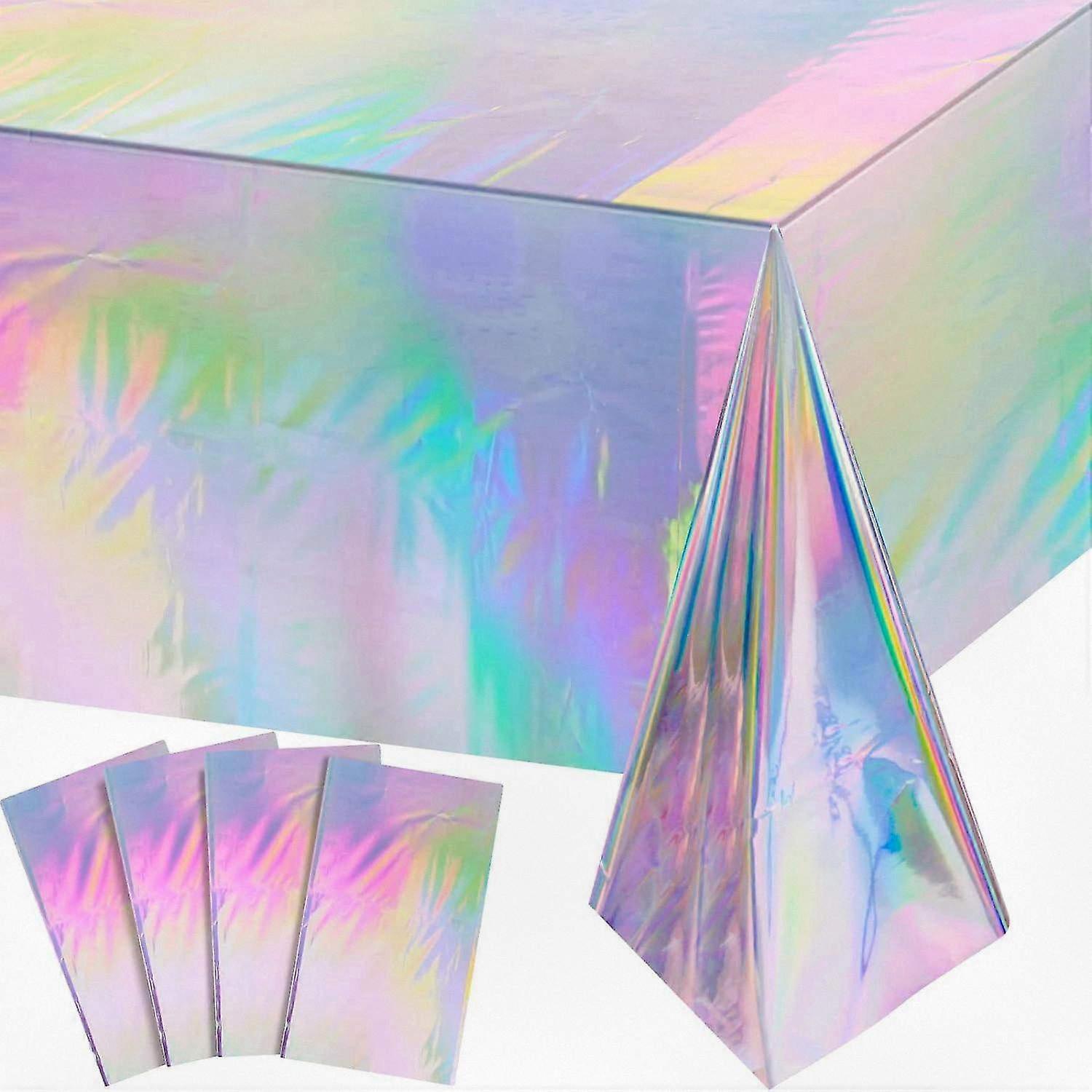 Paquet de 4 nappes en plastique irisé Brillant jetable laser rectangle Couvertures de table Nappe holographique en feuille 54 x 108 Convient pour Variou
