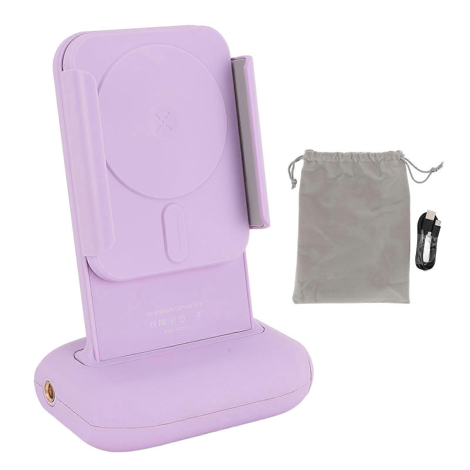 Purple Phone Camera Grip with Bluetooth Remote, Rotatable Clamp, and Expandable Mount