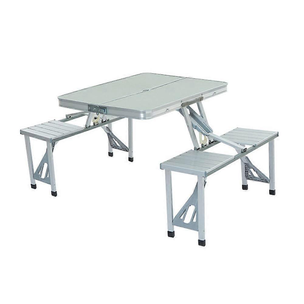 Outdoor Camping Folding Table and Chair, One Table, Four Chairs, Aluminum Alloy, Connected Easy,, Folding Picnic Table Silver
