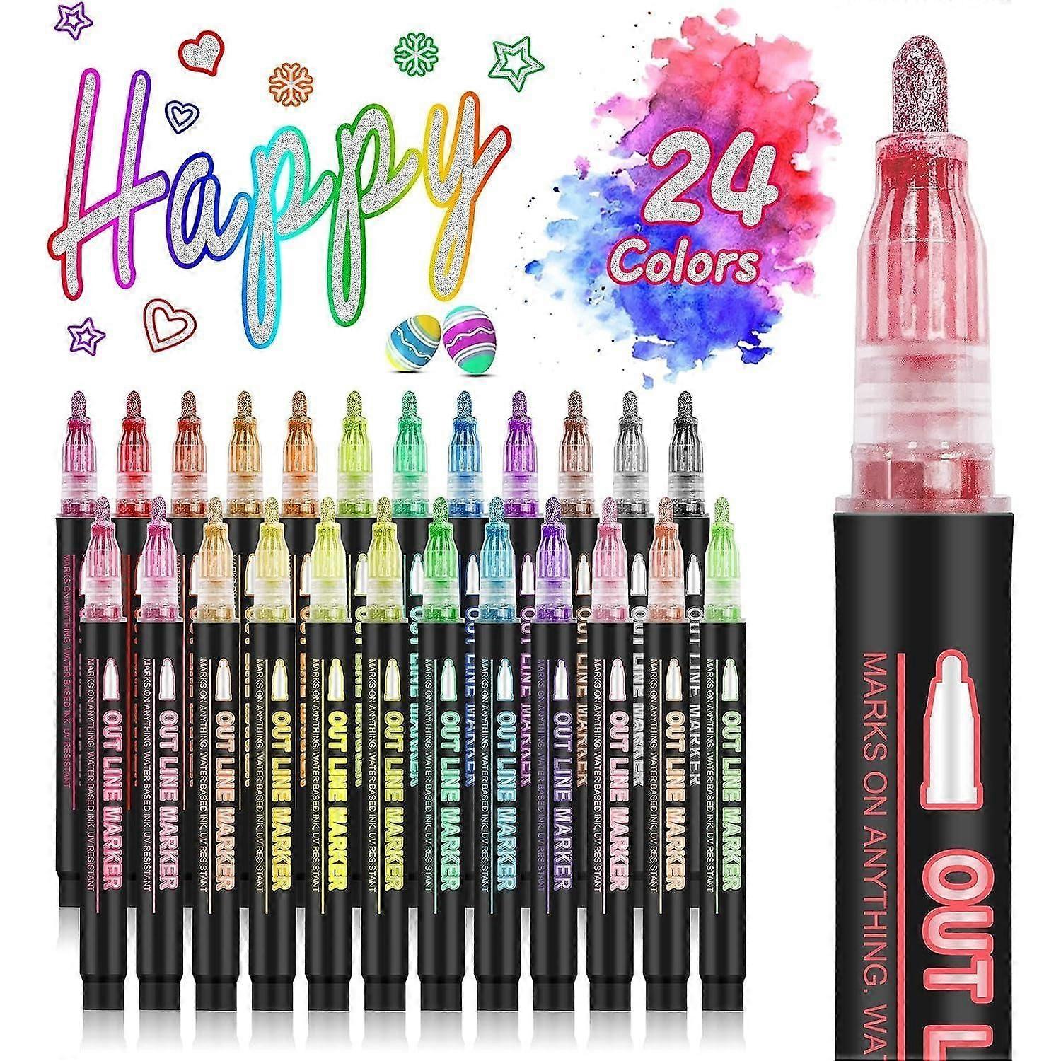 24 Colors Glitter Markers, Color Changing Magic Markers, Double Line Magic Marker