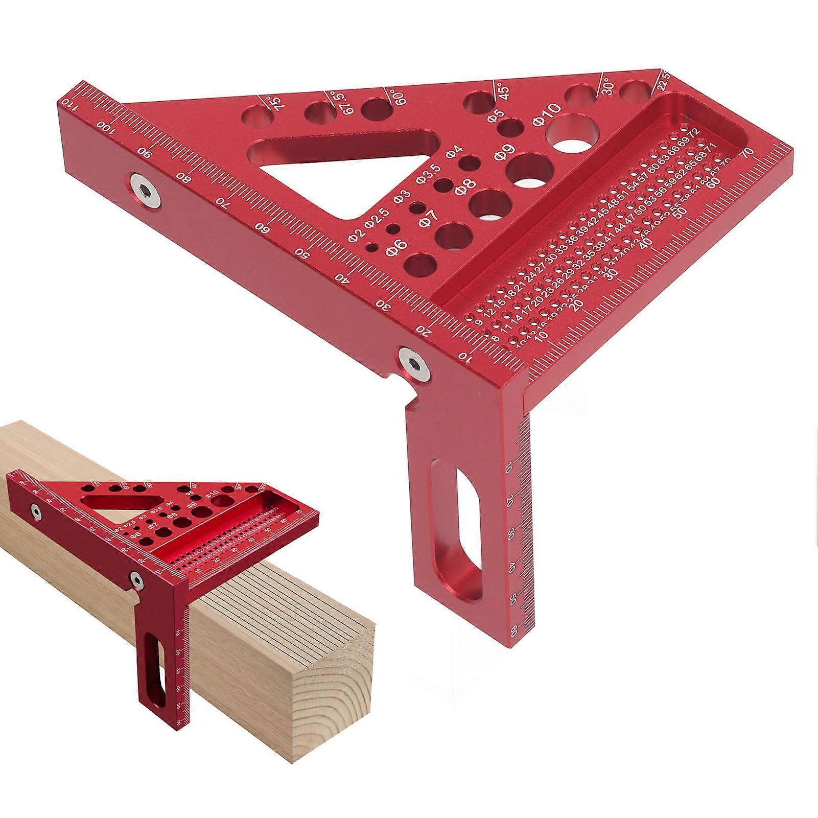 Woodworking Square Protractor Aluminum Alloy Miter Triangular Ruler Multi Angle Layout Measuring Tool Red 