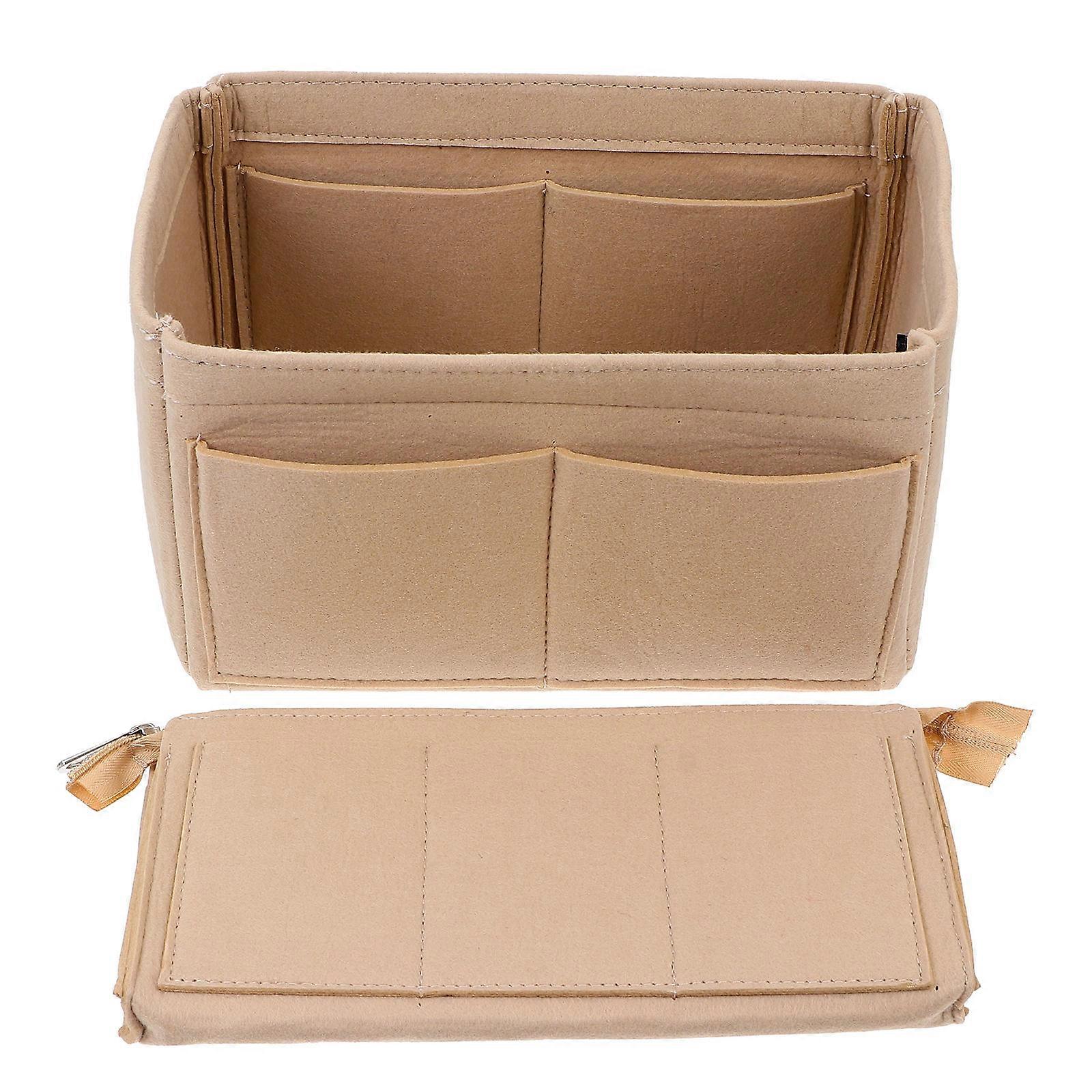 Beige Felt Cosmetic Bag for Storage Use Lightweight Portable with Multi 1PC