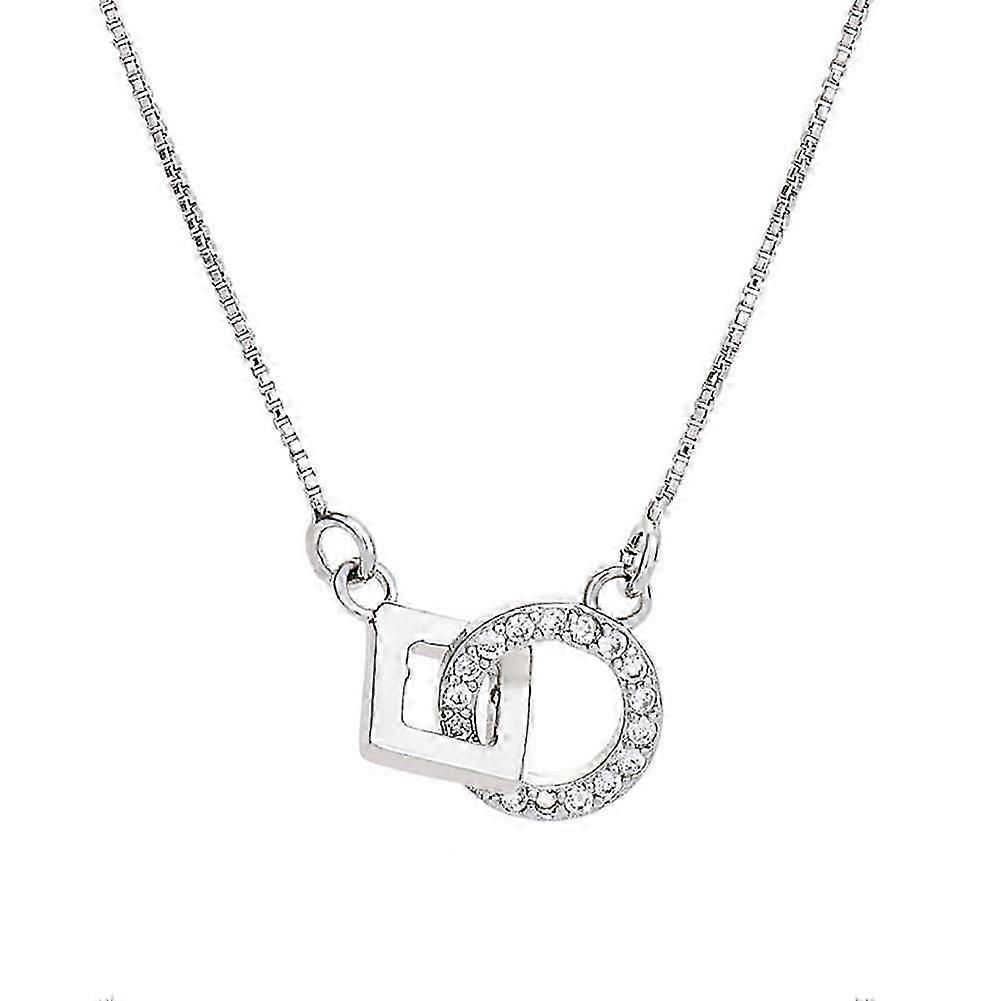 Geometric Pendant Necklace Silver Square Pendant Interlocking Pendant