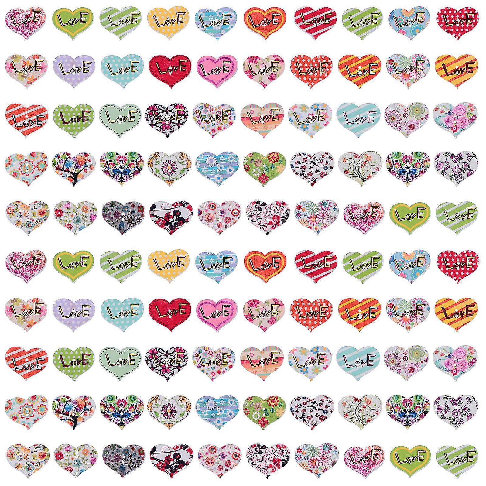 Decorative Buttons For Crafts Heart Shape Two Hole Design Assorted Color 100Pcs