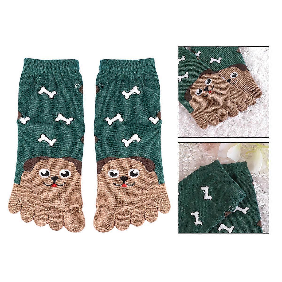 Toe Socks For Kids Childrens Cotton Dark Green Non-slip Warm Machine Washable 1Pair