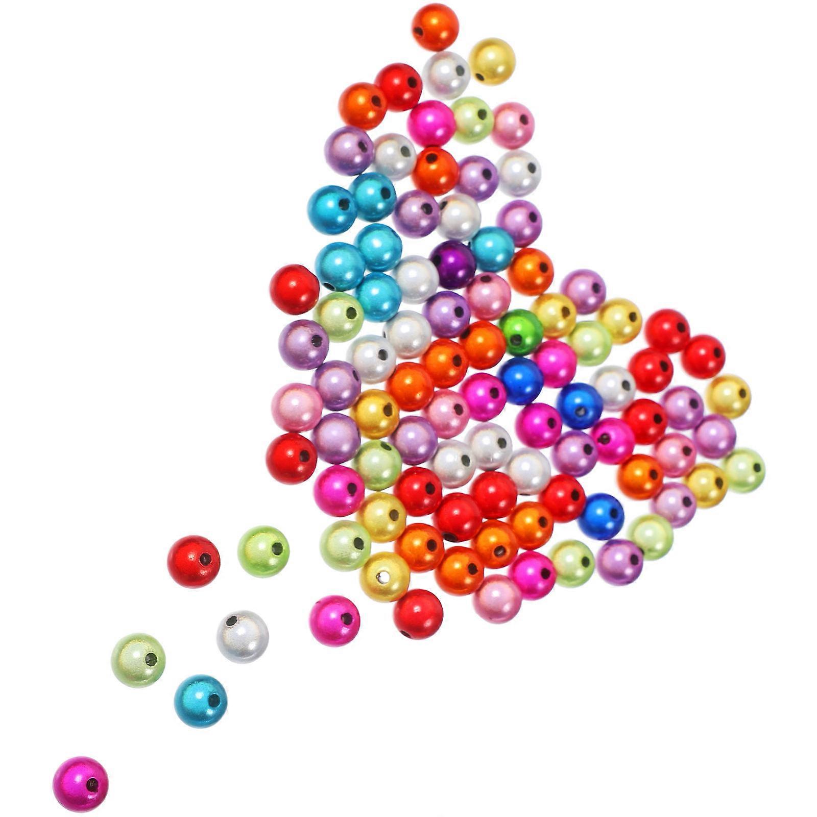 Beads For Jewelry Making Acrylic Round Beads Craft Projects Assorted Color 0.8cm x 0.8cm x 0.8cm Diy Necklace Loose Beads 100Set