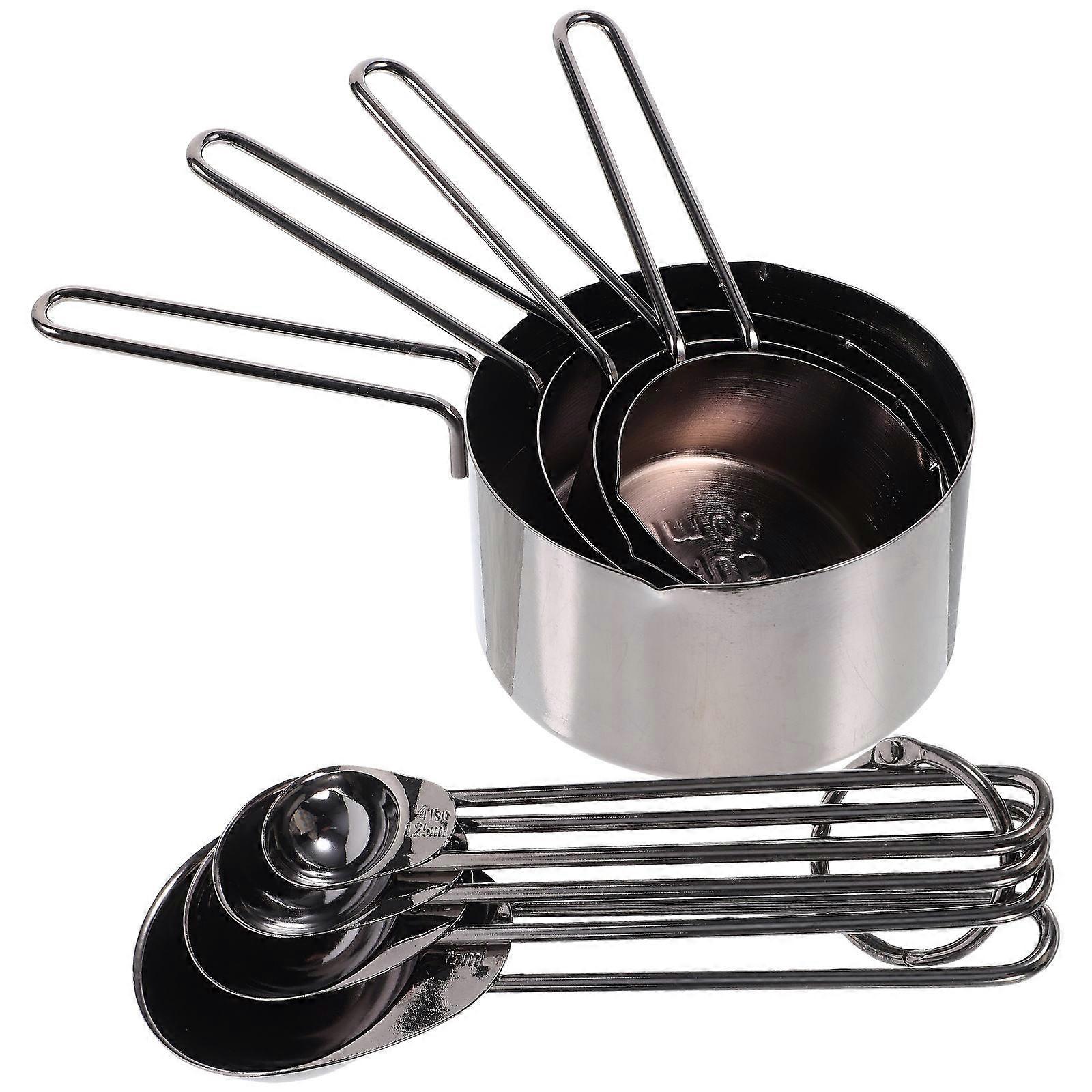 Kitchen Utensils Set Stainless Steel Measuring Cups Spoons Stackable Home Use 8 Pieces